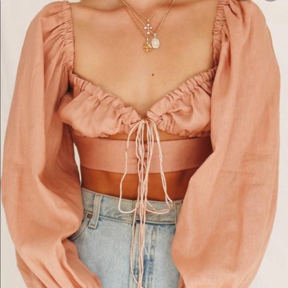 Verge Girl French Twist Linen Crop Top - Picture 3 of 10